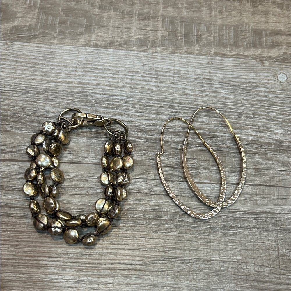 Lucky Brand Gold Hoop Earrings & Braclet